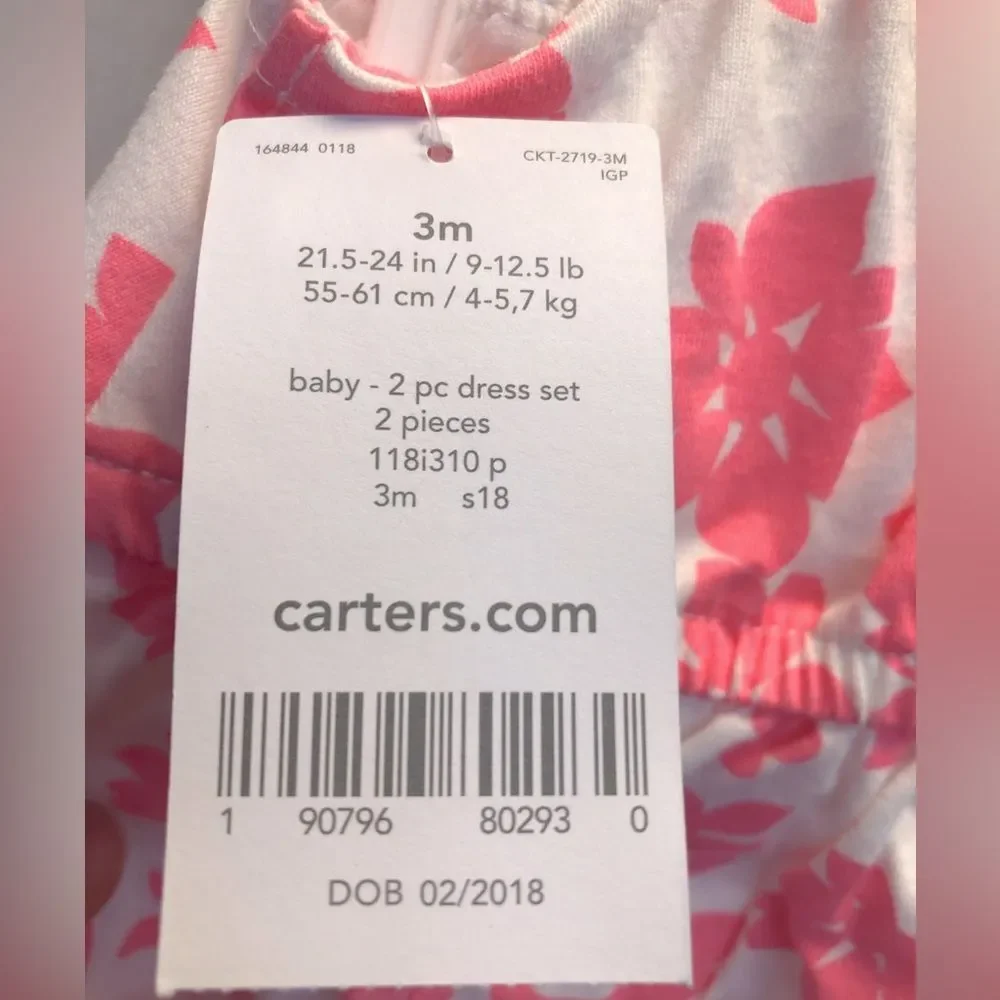Carter’s Floral Print Sundress and diaper cover, pink/white, 3M